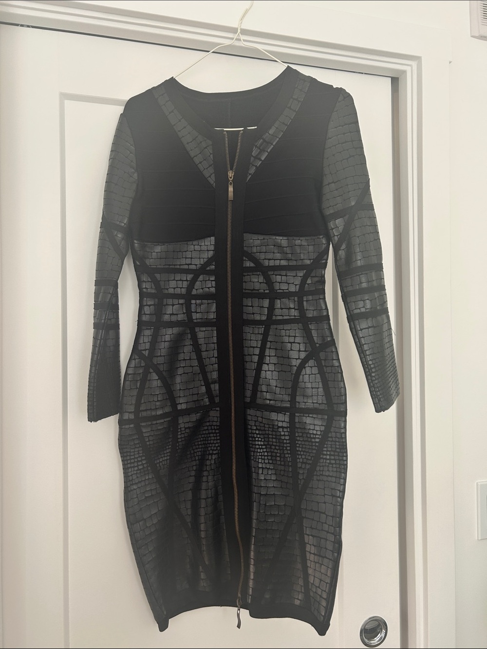 Black Bandage Long Sleeve Zip-Front Women's Mini Dress